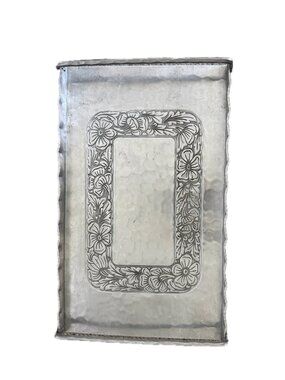 Vintage Aluminum Tray Rectangular with Handles Fluted Edge and Floral Inside